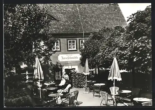 AK Berggiesshübel, Ferienheim und Gaststätte Zwieselmühle, Terrasse