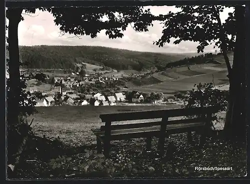 AK Flörsbach /Spessart, Ortsansicht von einer Bank auf einem Hügel aus