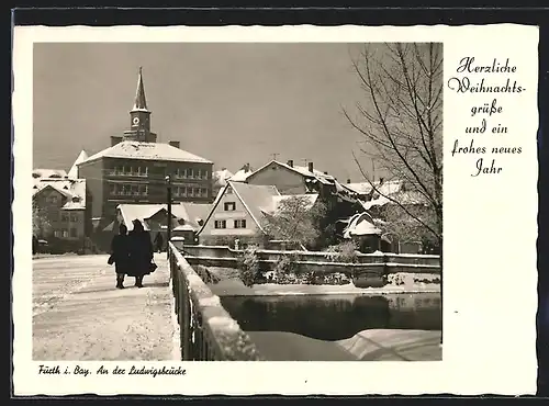 AK Fürth i. Bay., Partie an der Ludwigsbrücke im Schnee