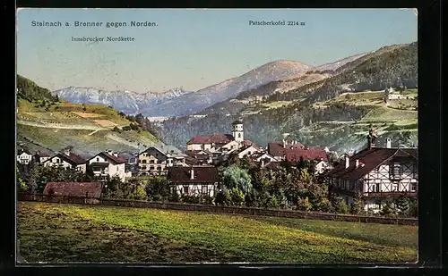 AK Steinach, Ortsansicht gegen Norden mit Innsbrucker Nordkette
