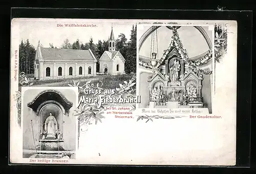 AK Kaibing, Maria Fieberbründl, der heilige Brunnen, die Wallfahrtskirche, der Gnadenaltar