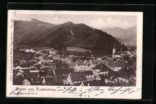 AK Kapfenberg, Ortsansicht gegen Hügelkette