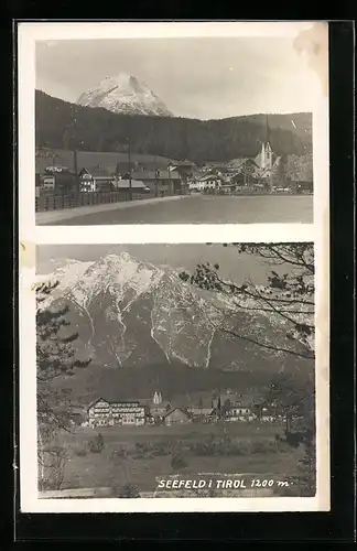 AK Seefeld, Ortsansichten mit Kirche vor Bergen
