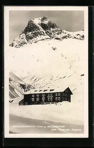 AK Warth, verschneiter Gasthof in Hochkrumbach