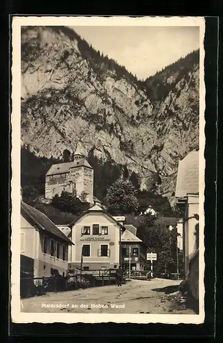 AK Maiersdorf /Hohe Wand, Gasthaus und Fleischhauerei Josef Kamper bei der Kirche