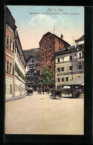 AK Zell am See, Marktplatz mit Kastnerturm und Hotel Lebzelter