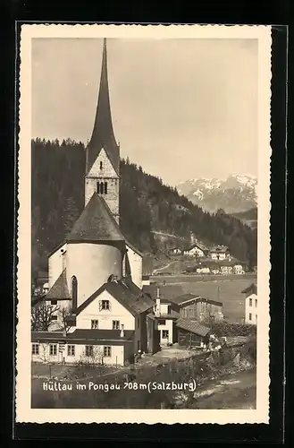 AK Hüttau im Pongau, Blick an der Kirche vorbei in die Berge