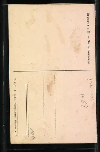 AK Bregenz a. B., drei Mädchen vor der Stadt-Pfarrkirche