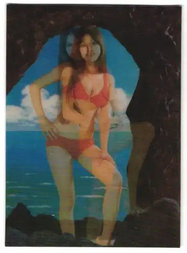 3D-AK Bikini Girl of Grotto, Junge Frau im Bikini