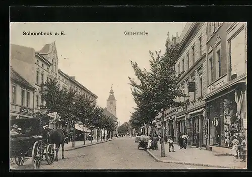 AK Schönebeck a. E., Salzerstrasse mit Geschäften