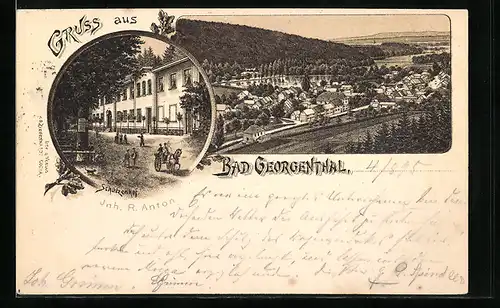 Vorläufer-Lithographie Bad Georgenthal, 1895, Gasthaus Schützenhof, Teilansicht