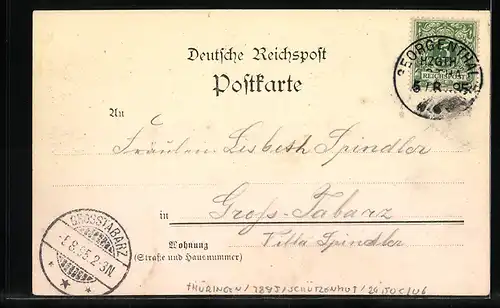 Vorläufer-Lithographie Bad Georgenthal, 1895, Gasthaus Schützenhof, Teilansicht