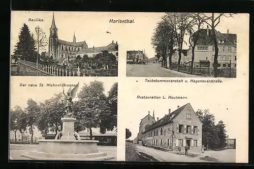 AK Marienthal, Restaurant L. Houtmann, Basilika, Der neue St. Michael-Brunnen