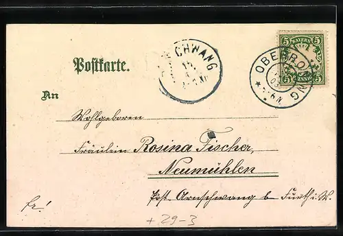 Passepartout-Lithographie Oberroning, Kloster Roning im Tannenzapfen