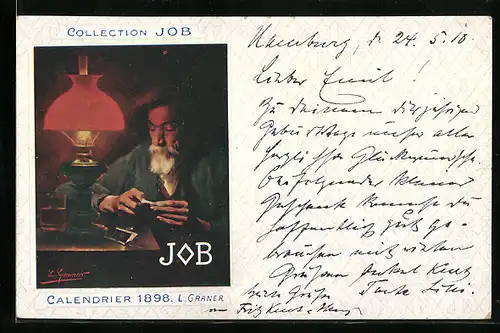 Künstler-AK Calendrier 1898, Mann rollt sich eine Zigarette, Jugendstil