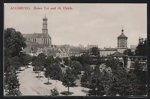 AK Augsburg, Blick auf Rotes Tor und St. Ulrich