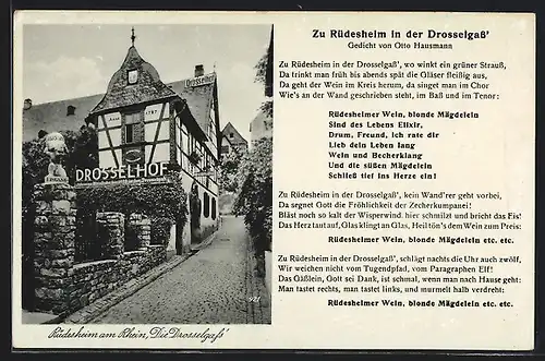 AK Rüdesheim am Rhein, Gasthaus Drosselhof in der Strasse Drosselgasse