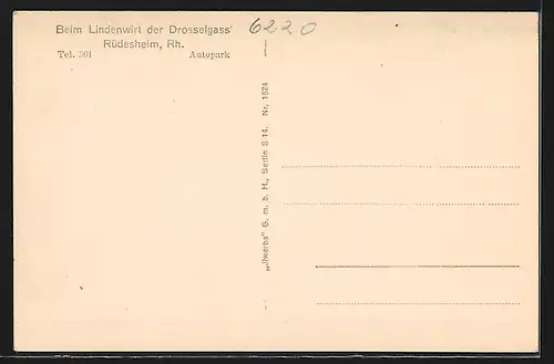AK Rüdesheim / Rhein, Gaststätte Beim Lindenwirt, Drosselgasse