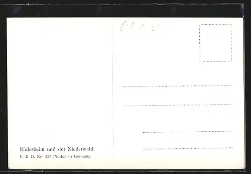 Künstler-AK Rüdesheim / Rhein, Uferpartie und Denkmal auf dem Niederwald