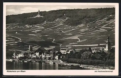 AK Rüdesheim am Rhein, Teilansicht mit Nationaldenkmal