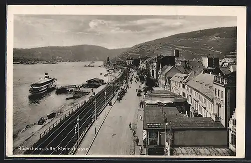 AK Rüdesheim a. Rh., Rheinstrasse mit Gaststätte Tanz-Klause