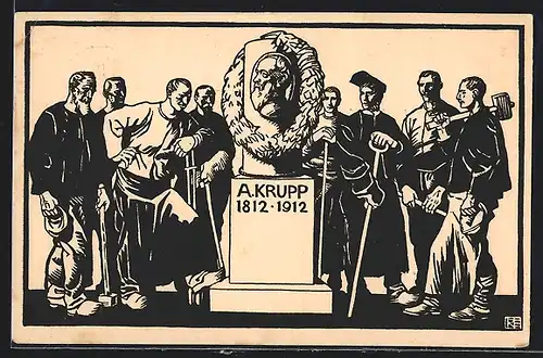 Ganzsache-AK Essen, Festpostkarte zur Hundertjahrfeier der Firma Krupp 1812 - 1912, Portrait Alfred Krupp