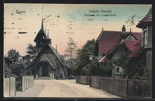 AK Essen, Colonie Altenhof, Strassenpartie mit evangel. Kirche