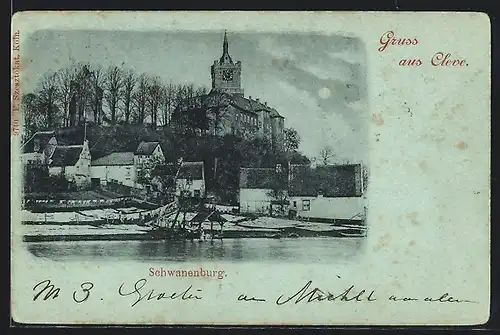 Mondschein-AK Cleve, Schwanenburg