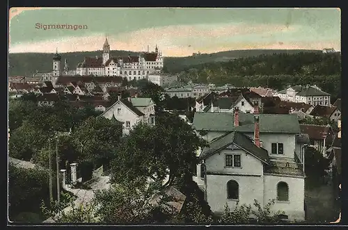 AK Sigmaringen, Teilansicht mit Schloss