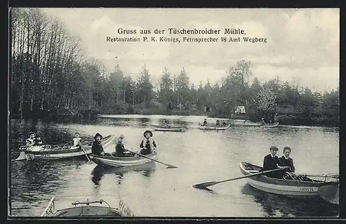 AK Wegberg, Boote vor dem Restaurant Tüschenbroicher Mühle