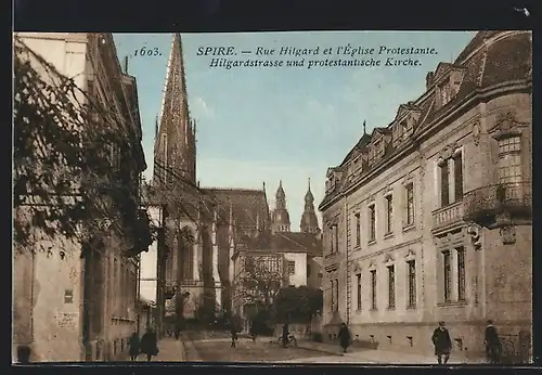 AK Speyer, Hilgardstrasse und protestantische Kirche