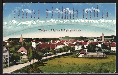 AK Wangen i. Allgäu, Teilansicht und Alpenpanorama mit Falken, Pfänder und Canisfluh