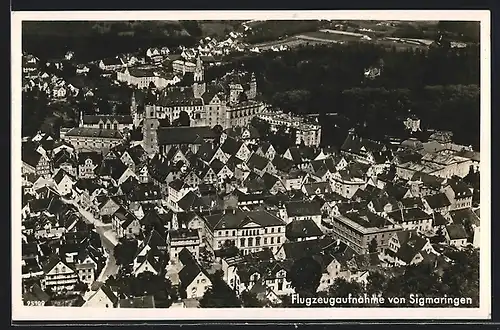 AK Sigmaringen, Teilansicht mit Kirche, Fliegeraufnahme