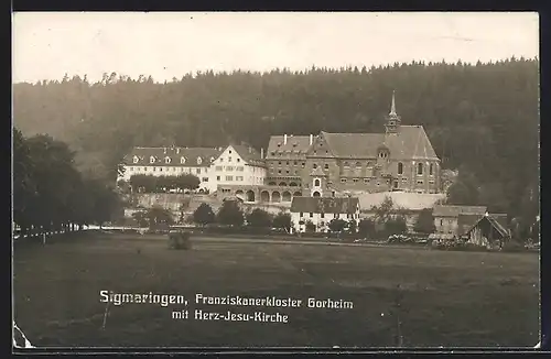 AK Sigmaringen, Franziskanerkloster Gorheim mit Herz-Jesu-Kirche