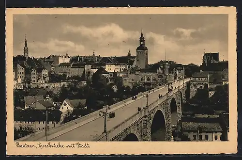 AK Bautzen, Teilansicht mit der Spreebrücke