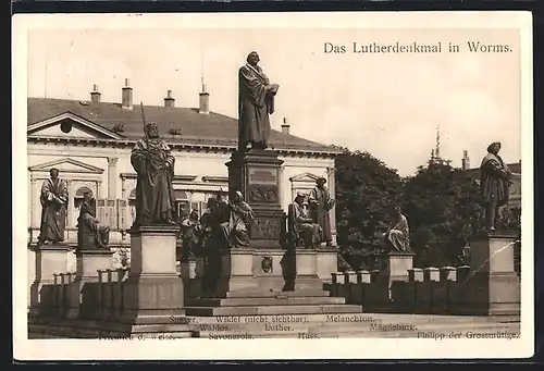 AK Worms, Lutherdenkmal mit Waldus, Huss und Melanchton