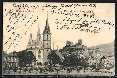 AK Bingen a. Rhein, Pfarrkirche und Burg Klopp