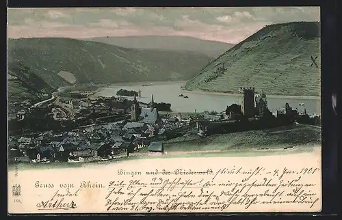 AK Bingen /Rhein, Teilansicht mit Kirche