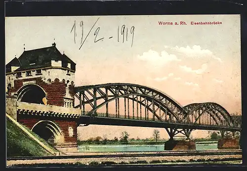 AK Worms a. Rh., Eisenbahnbrücke