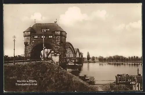 AK Worms a. Rhein, Eisenbahnbrücke