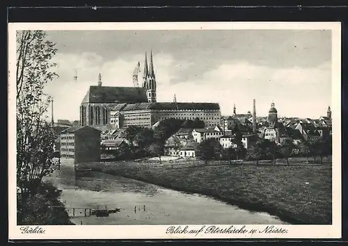 AK Görlitz, Blick auf Peterskirche und Neisse