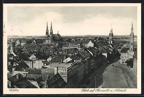 AK Görlitz, Blick auf Obermarkt und Altstadt mit Central-Hotel