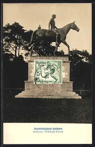 AK Berlin-Karlshorst, Rennreiterdenkmal, Bildhauer Willibald Fritsch