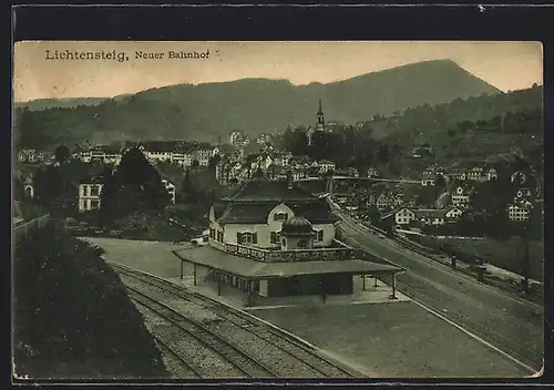 AK Lichtensteig, Der neue Bahnhof aus der Vogelschau