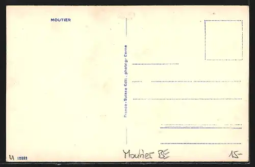 AK Moutier, Ortsansicht mit Bahnhof aus der Vogelschau