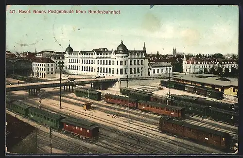 AK Basel, Neues Postgebäude beim Bundesbahnhof