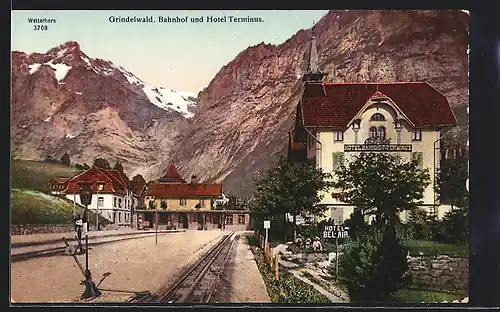 AK Grindelwald, Bahnhof und Hotel Terminus