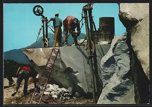 AK Carrara, Schnitt mit Helicoidaldraht in den Marmorbrüchen