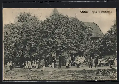 AK Crefeld, Stadtgarten, Gasthaus mit Gästen und Anlagen