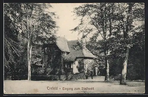 AK Crefeld, Eingang zum Stadtwald mit Gasthaus Stadtwaldhaus H. Lühkamp